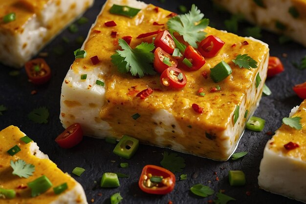 Photo matar paneer with a sprinkle of red chili flakes