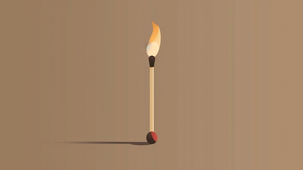 Photo a match with a flame on it and a brown background