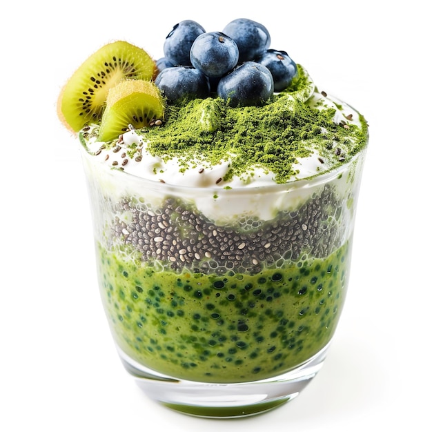 Matcha Chia Pudding isolated on white background