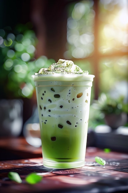 Matcha Frappuccino creamy and indulgent frozen blend with ice milk matcha powder and sweetener