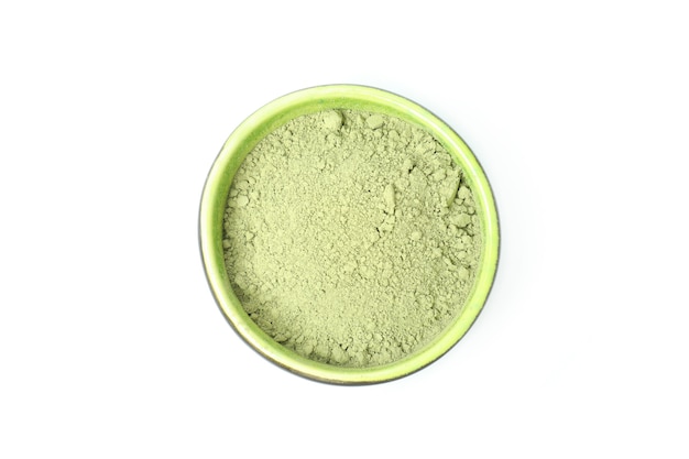 Matcha green powder isolated on white background