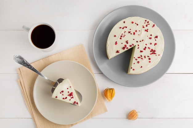 Matcha green tea cheesecake on white background