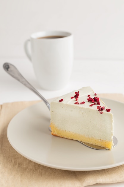 Matcha green tea cheesecake on white background