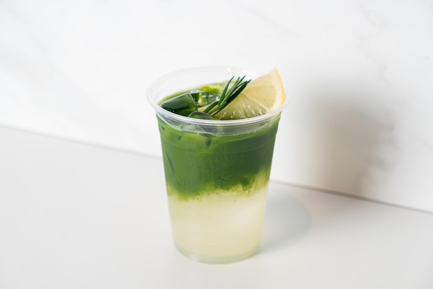 Matcha green tea with lemon and tonic