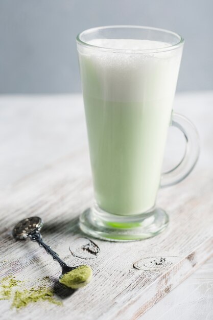 Matcha tea latte in a glass