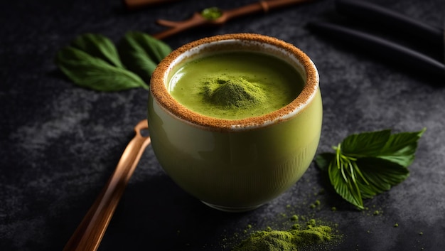 Matcha tea on old background