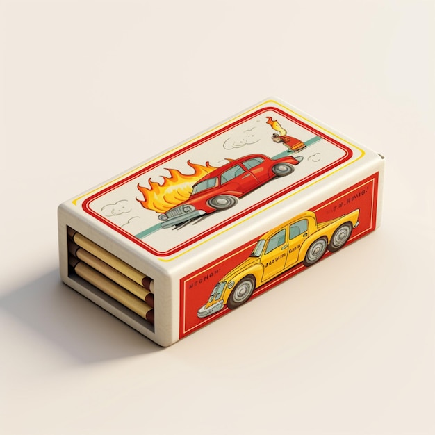 Matchbox 2d cartoon illustraton on white background high