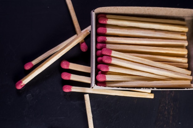 Matches in a box close up