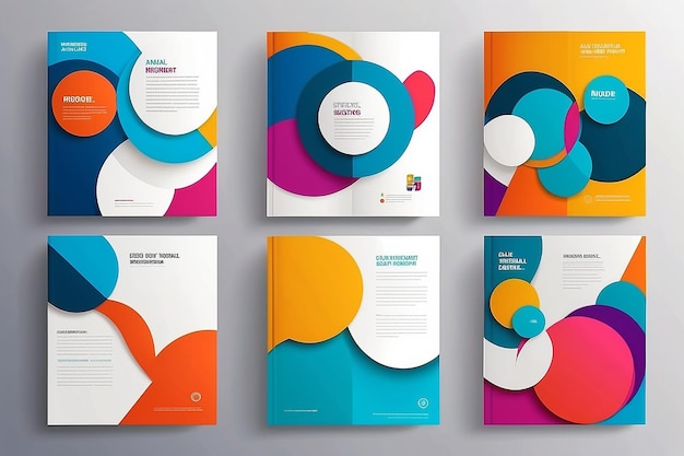 Material design template with colourful circles intersections Creative abstract brochure set