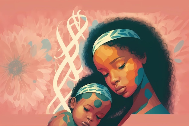 Maternal Mental Health Awareness Mom hugs her daughter Art Style