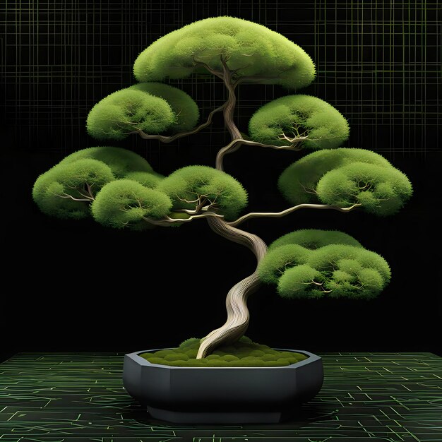 Math Bonsai Tree Shines on Black Surface