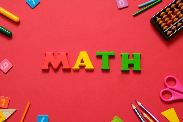 Math concept: colorful pens and pencils, number, calculating sticks