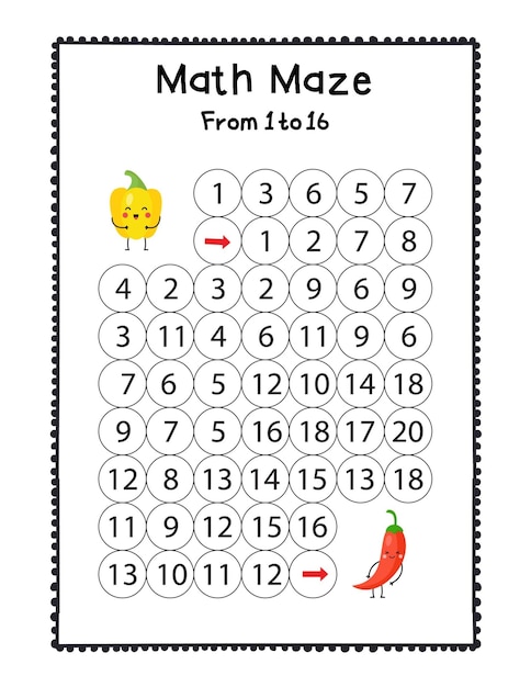 Photo math maze activity page for kids