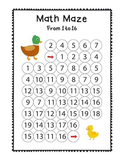 Photo math maze activity page for kids