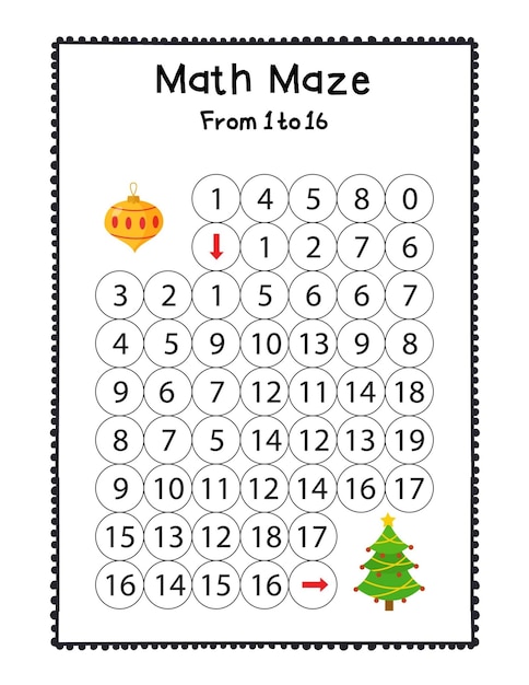 Photo math maze activity page for kids