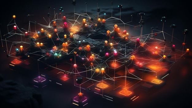 Math Network series Composition of lights strands and numbers suitable as a backdrop for the projects on science technology and networking Generative AI