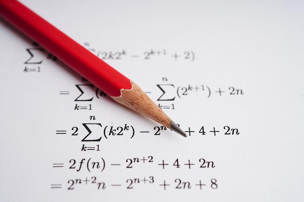 Math number with pencil on answer sheet test choice for learning Mathematic education math concept