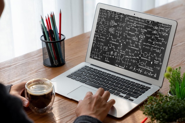 Mathematic equations and modish formula on computer screen