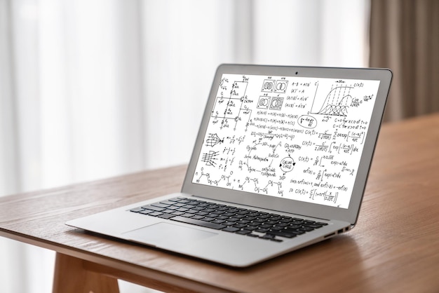 Mathematic equations and modish formula on computer screen