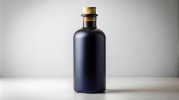 Photo matte black glass bottle with simple cork top 4k hd mockup photo