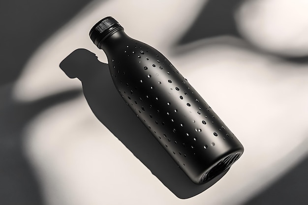 Photo matte black water bottle with textured grip clean backdrop