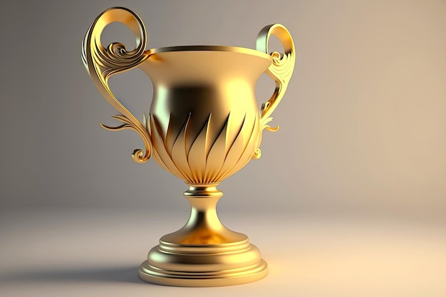 Matte golden cup for championship on light background