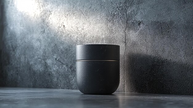 Photo matte grey skincare jar with modern urban style and raw textured aesthetic