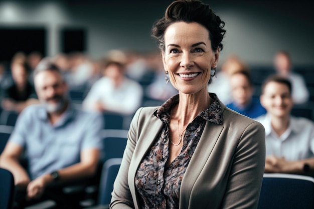 Mature adult woman attends a class at the senior college Ai generated