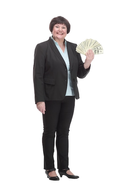 Mature business woman with a bundle of banknotes