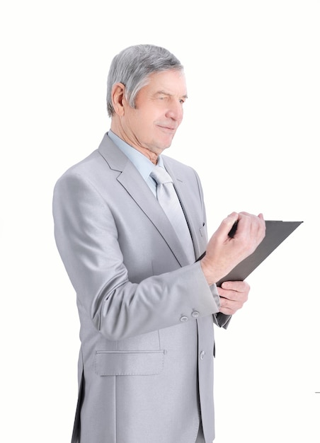 Mature businessman with documentsisolated on a white