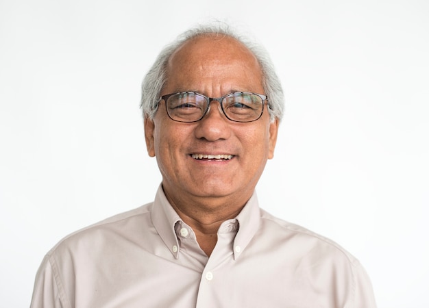 Mature guy wearing glasses studio portrait