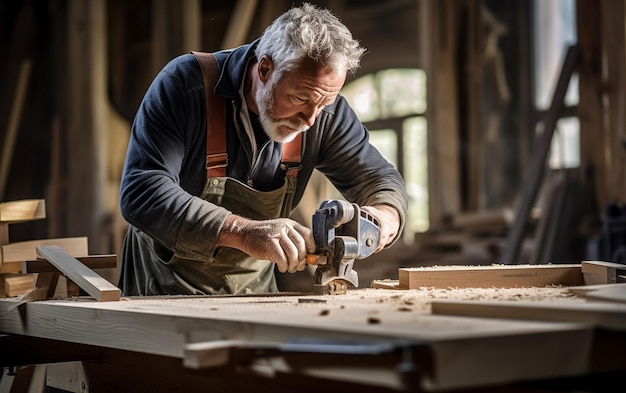 Mature Male in Carpentry Shop Craftsmanship