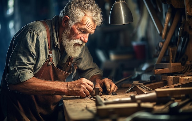 Mature Male in Carpentry Shop Craftsmanship