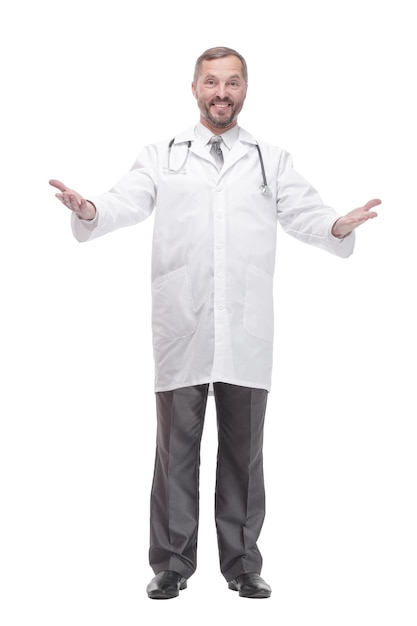 Mature male doctor isolated on a white background