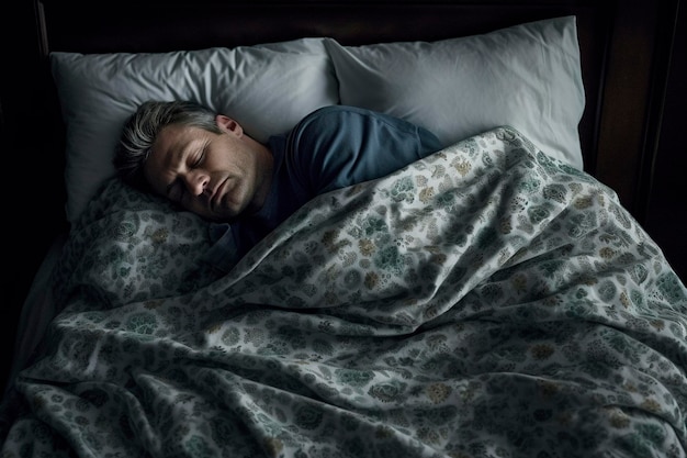 Mature man sleeping alone in his bed Ai generated