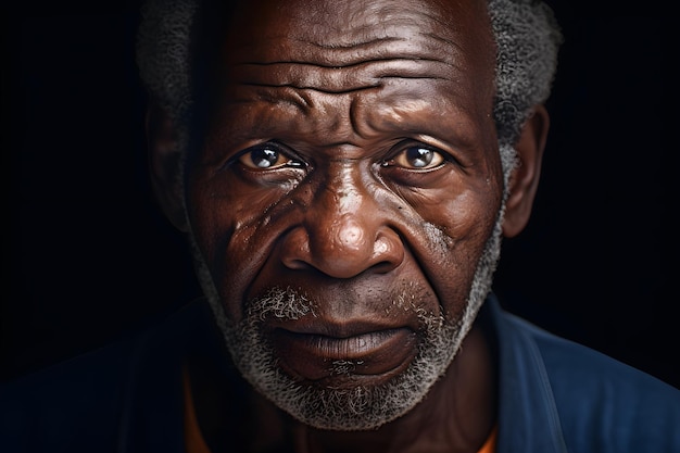 Mature old black man with wise eyes and a wrinkled face