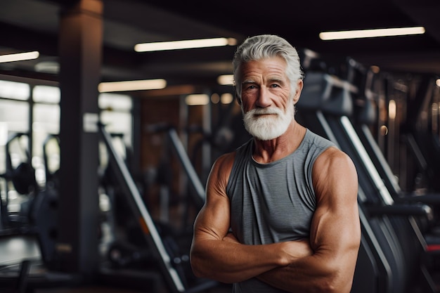 mature senior man at gym