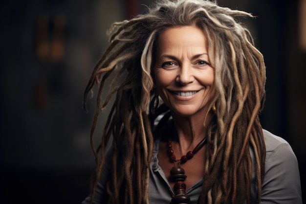 Mature woman dreadlocks smiling Peace fit Generate Ai