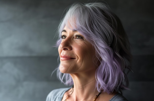 Mature woman with lavender hair