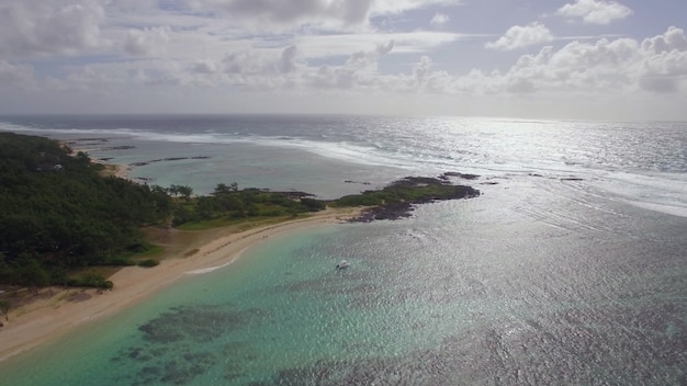 Mauritius coast and indian ocean aerial view