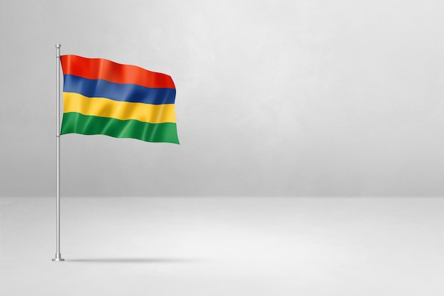 Mauritius flag isolated on white concrete wall background