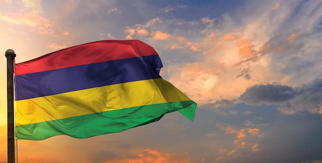 The mauritius waving flag and sky background.