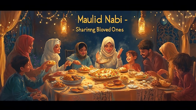 Mawlid Nabi Family Celebration Illustration