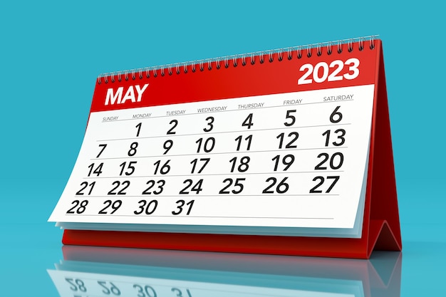 May 2023 Calendar Isolated on Blue Background 3D Illustration