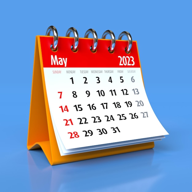 May 2023 Calendar Isolated on Blue Background 3D Illustration