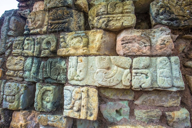 Mayan drawings in Copan Ruinas stones Honduras