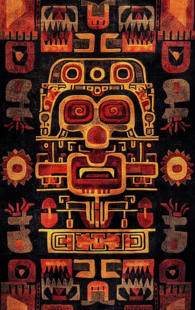 Photo mayan glyph textile pattern texture background