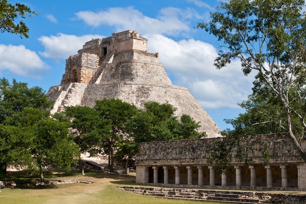 Mayan pyramid (Pyramid of the Magician, Adivino) in Uxmal, Mexic