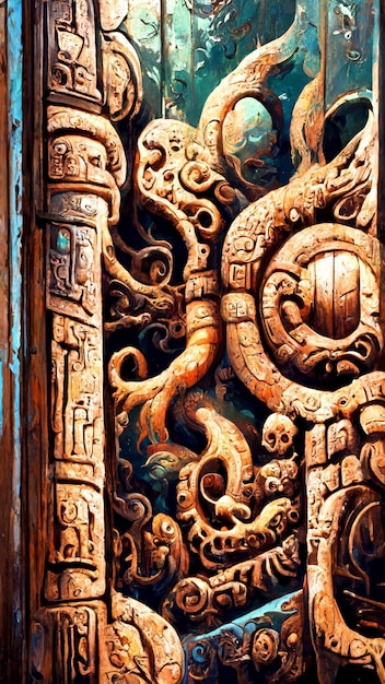 Mayan style door under the sea 3D illustration