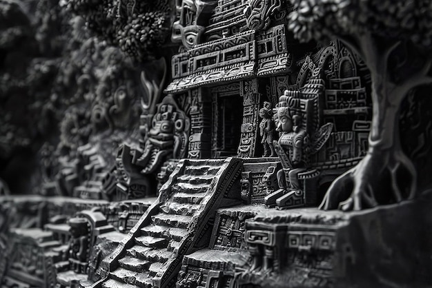 Mayan temple with intricate historical engravings